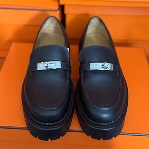 Hermes Icone Women’s Black Leather Loafer 36.5
